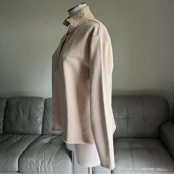 NEW Frank & Eileen Sz S PATRICK POPOVER HENLEY- CAMEL Sweatshirt Raw Cut Relaxed - Picture 9 of 17